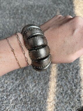 Vintage 1940’s Wide Textured Silver Tone Statement Bracelet